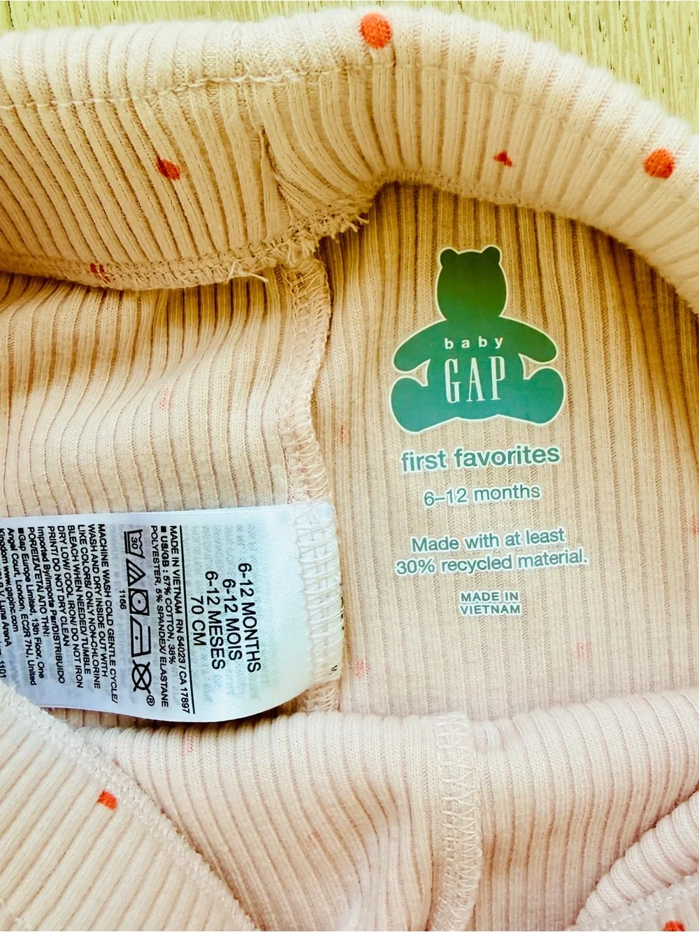 Baby Gap Grow-With-Me Tiny Rib Outfit Set Pink Heart - 6-12 Months